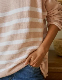 Frank & Eileen Monterey Rolled Funnel Neck Sweater in Vintage Rose with White Stripe