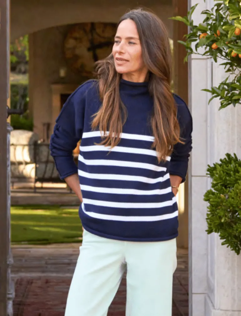Frank & Eileen Monterey Sweater in Marine with White Stripe