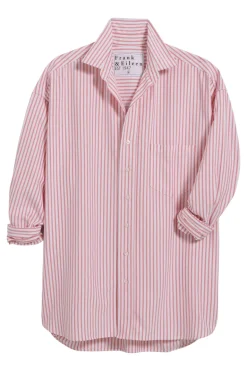 Frank & Eileen Shirley Oversized Button Up Shirt in Coral Stripe