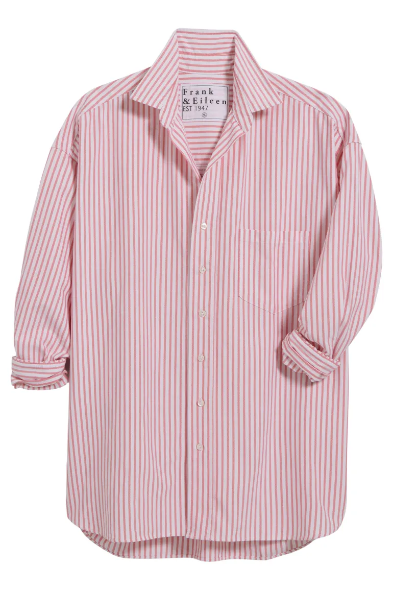 Frank & Eileen Shirley Oversized Button Up Shirt in Coral Stripe