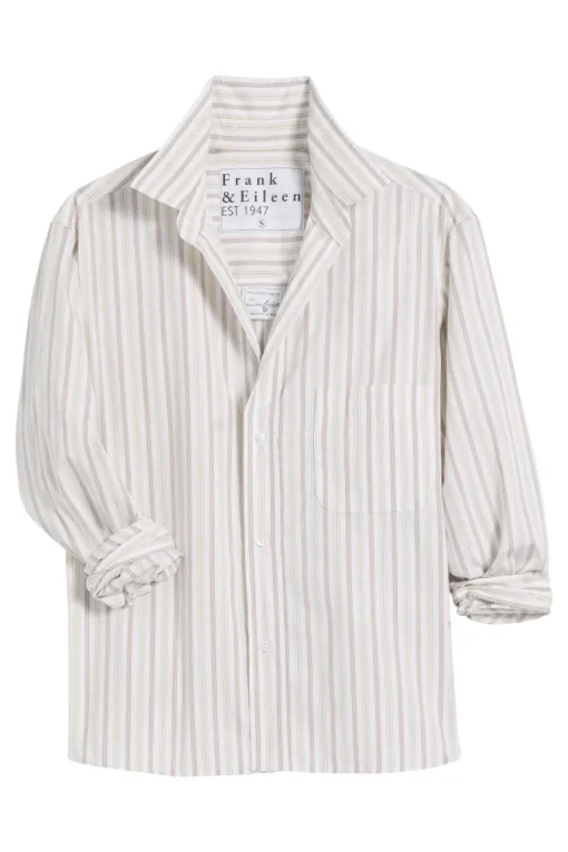 Frank & Eileen Silviio Untuckable Button Up in Multi White, Sand Stripe