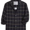 Frank & Eileen Silvio Untuckable Button Up in Black with Camel Windowpane