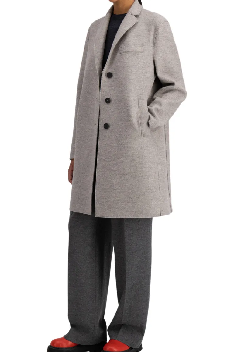 Harris Wharf London Pressed Wool Topcoat in Stone Melange