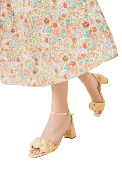 Loeffler Randall Avril Mid Heel Sandal in Natural