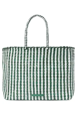 Loeffler Randall Klara Check Woven Tote in Emerald White