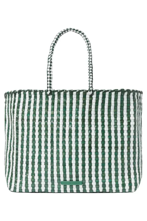 Loeffler Randall Klara Check Woven Tote in Emerald White