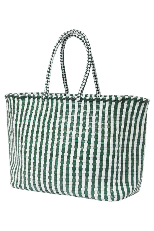 Loeffler Randall Klara Check Woven Tote in Emerald White