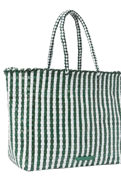 Loeffler Randall Klara Check Woven Tote in Emerald White