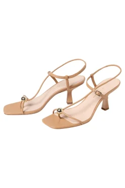 Loeffler Randall Triana Leather Mid-Heel Sandal in Dune
