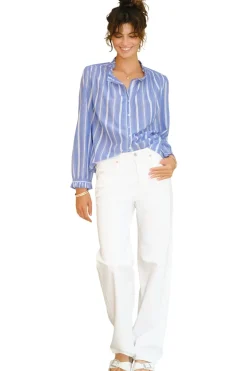 M.A.B.E. Chrissie Long Sleeve Top in Blue Stripe