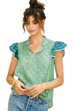 M.A.B.E. Dana Short Sleeve Top in Green