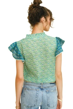M.A.B.E. Dana Short Sleeve Top in Green
