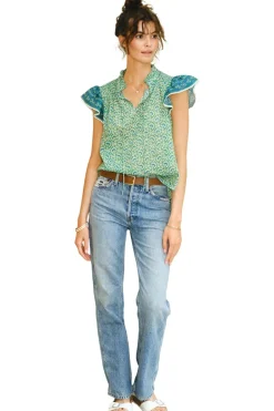 M.A.B.E. Dana Short Sleeve Top in Green