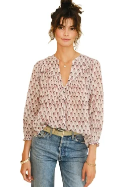 M.A.B.E. Kiki Printed Long Sleeve Top in Blue