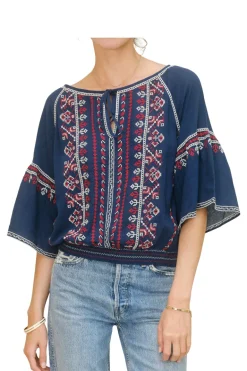 M.A.B.E. Lena Embroidered Top in Navy
