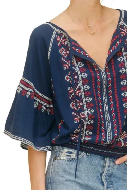 M.A.B.E. Lena Embroidered Top in Navy
