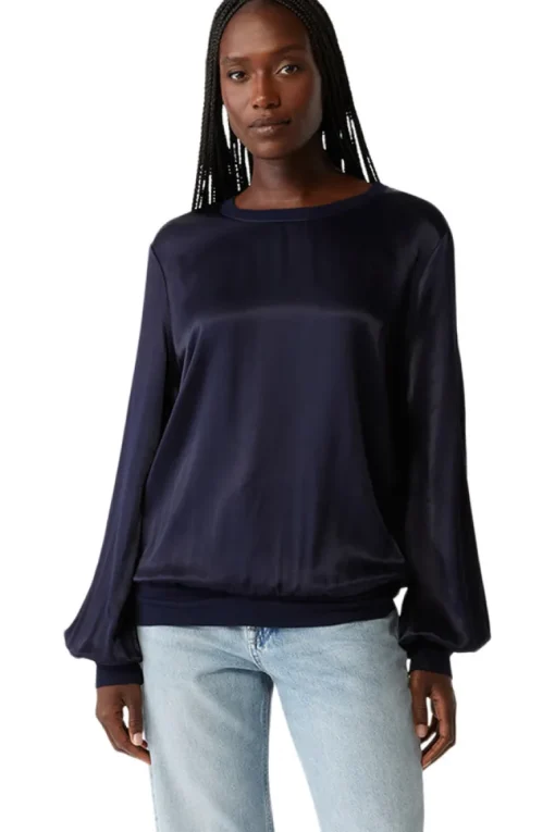 Michael Stars Ariel Satin Sweatshirt in Nocturnal
