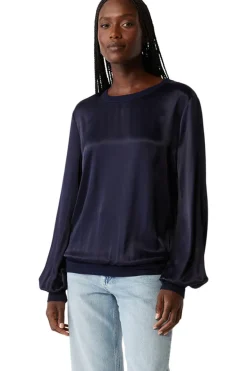 Michael Stars Ariel Satin Sweatshirt in Nocturnal