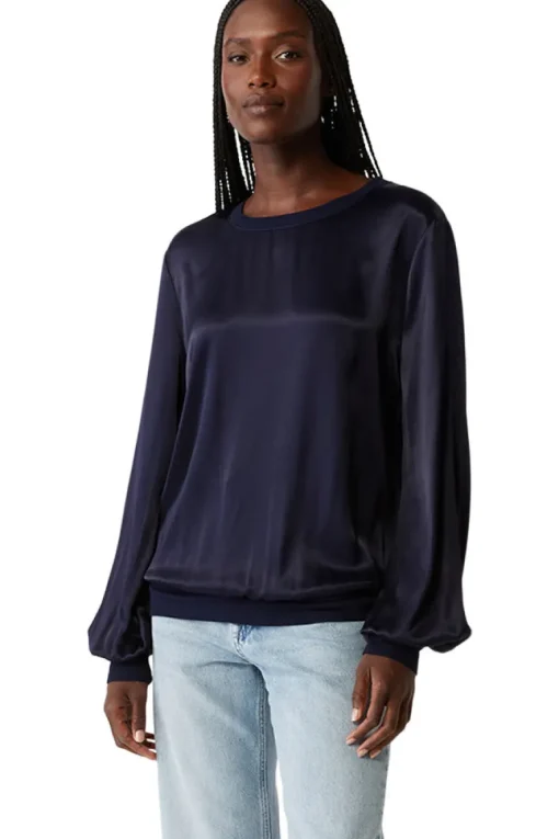 Michael Stars Ariel Satin Sweatshirt in Nocturnal