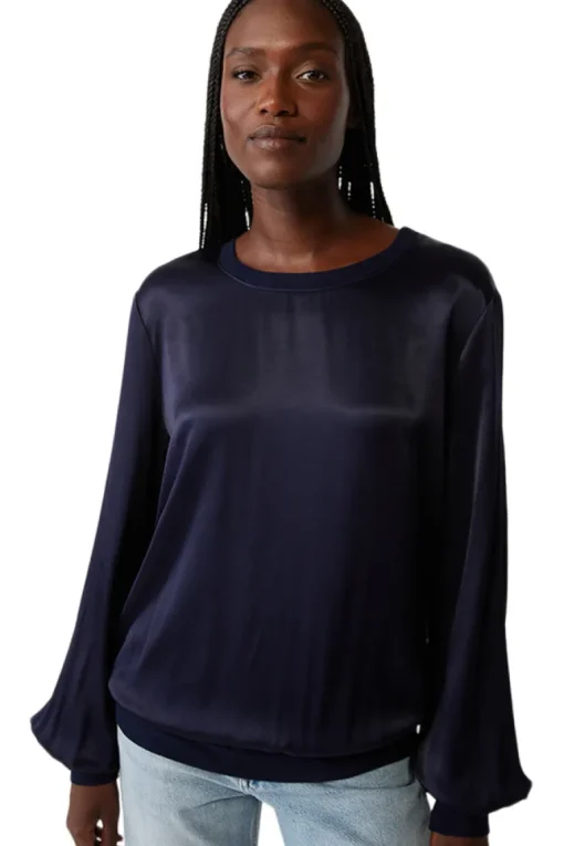 Michael Stars Ariel Satin Sweatshirt in Nocturnal