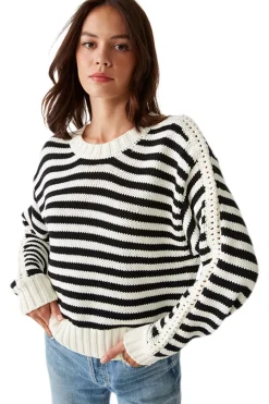 Michael Stars Merle Striped Sweater in Black