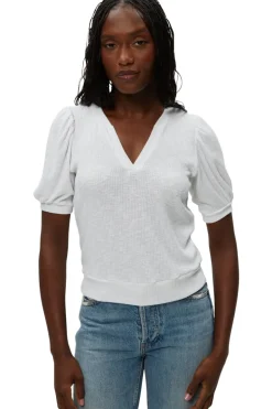 Michael Stars Quinn Puff Sleeve Ribbed Top in White