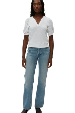 Michael Stars Quinn Puff Sleeve Ribbed Top in White