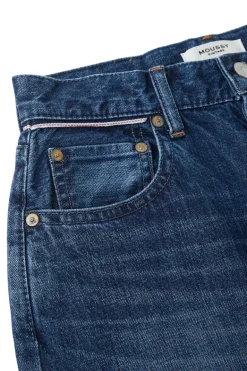 Moussy Denim Corcoran Wide Straight Leg Jeans in Dark Blue