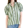 Never A Wallflower Elastic Collar Short Sleeve Top in Green Stripe