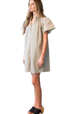 Never A Wallflower Elastic Collar Shift Dress in Small Check