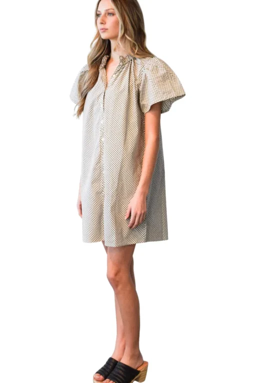 Never A Wallflower Elastic Collar Shift Dress in Small Check