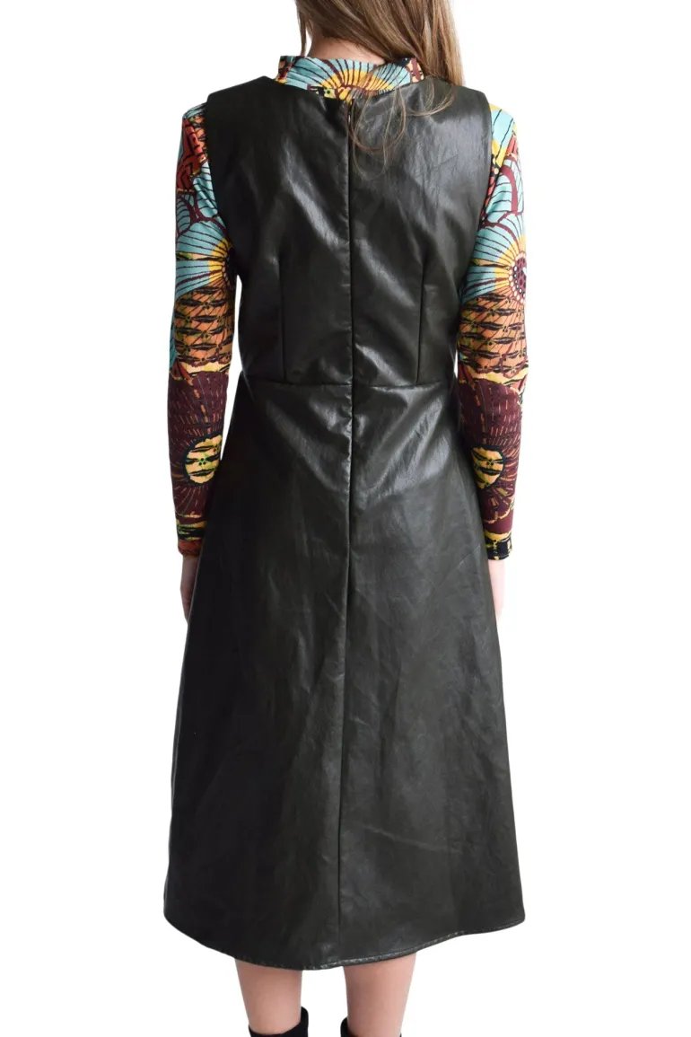 Never A Wallflower Purslane Dress in Olive Faux Leather