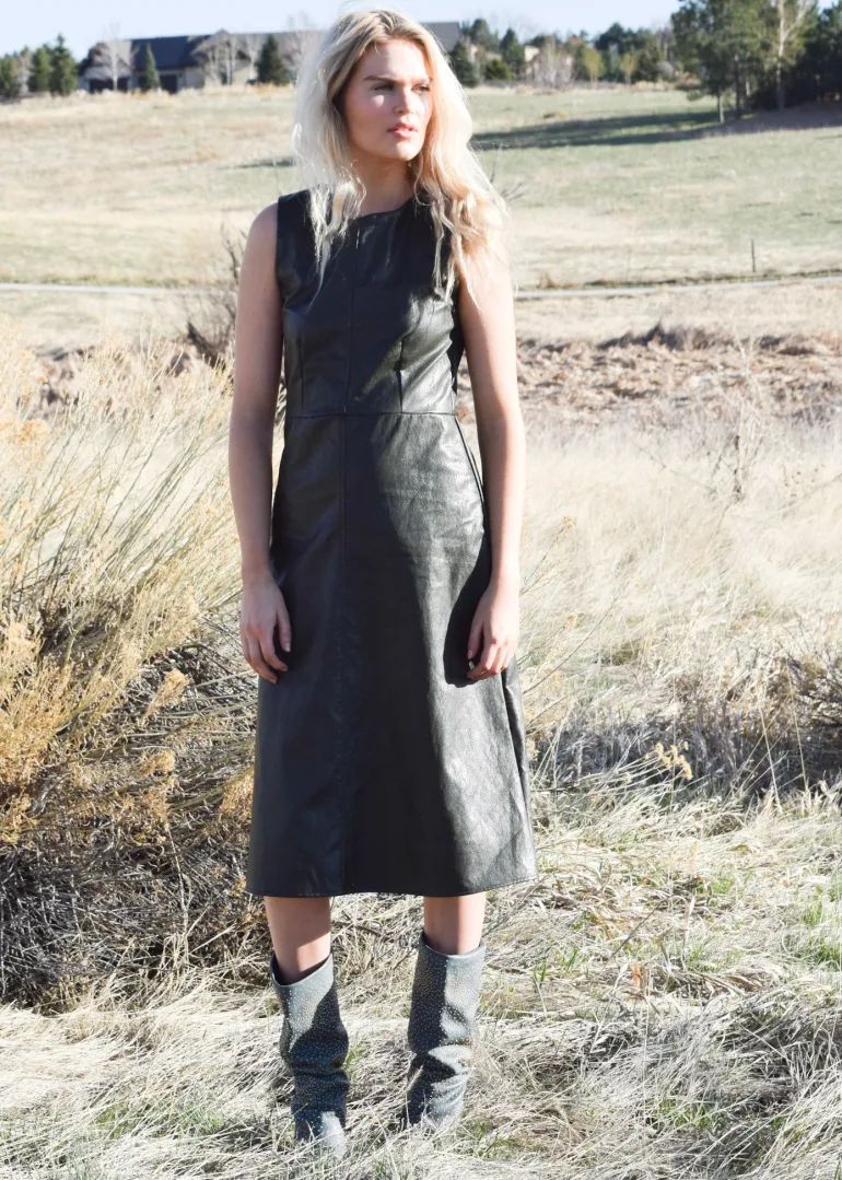Never A Wallflower Purslane Dress in Olive Faux Leather