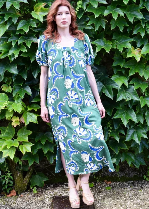 Never A Wallflower Square Neck Maxi Dress in Crewel Work