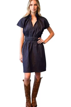 Never A Wallflower Vicki Elastic Waist Dress Dark Blue Denim