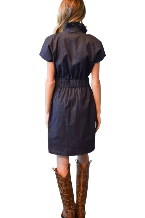 Never A Wallflower Vicki Elastic Waist Dress Dark Blue Denim