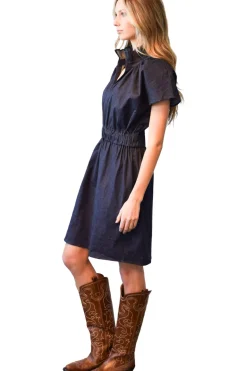 Never A Wallflower Vicki Elastic Waist Dress Dark Blue Denim