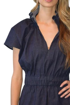 Never A Wallflower Vicki Elastic Waist Dress Dark Blue Denim