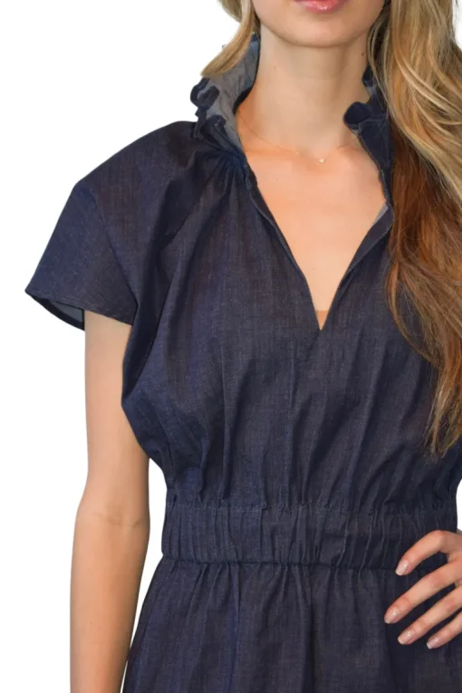 Never A Wallflower Vicki Elastic Waist Dress Dark Blue Denim