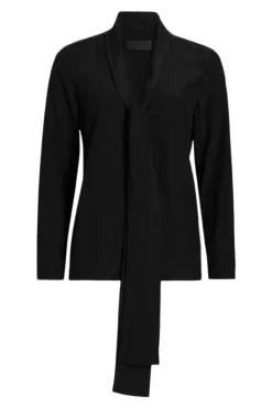 Nili Lotan Angelique Tie Neck Blouse in Black