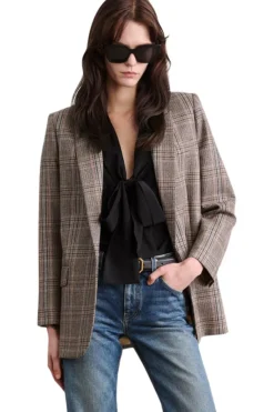 Nili Lotan Diane Blazer in Sand Plaid