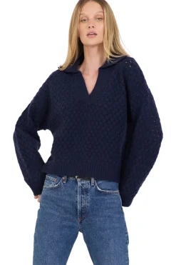 One Grey Day Malin Cashmere Polo Sweater in Navy