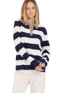One Grey Day Palma Polo Sweater in Ivory Combo