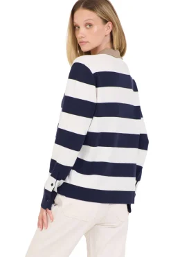 One Grey Day Palma Polo Sweater in Ivory Combo