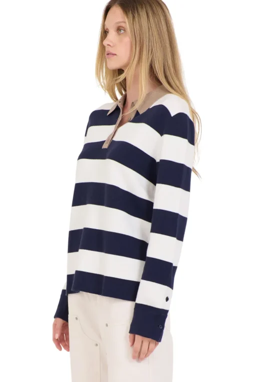 One Grey Day Palma Polo Sweater in Ivory Combo