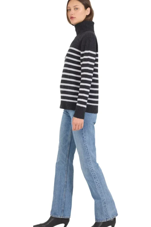 One Grey Day Sloane Cashmere Turtleneck in Charcoal Combo
