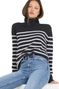 One Grey Day Sloane Cashmere Turtleneck in Charcoal Combo