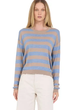 One Grey Day Sloane Cotton Striped Boxy Pullover in Stone Combo