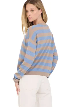 One Grey Day Sloane Cotton Striped Boxy Pullover in Stone Combo