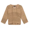 Repeat Cashmere Ajour Cotton Sweater with Crochet Details in Gold